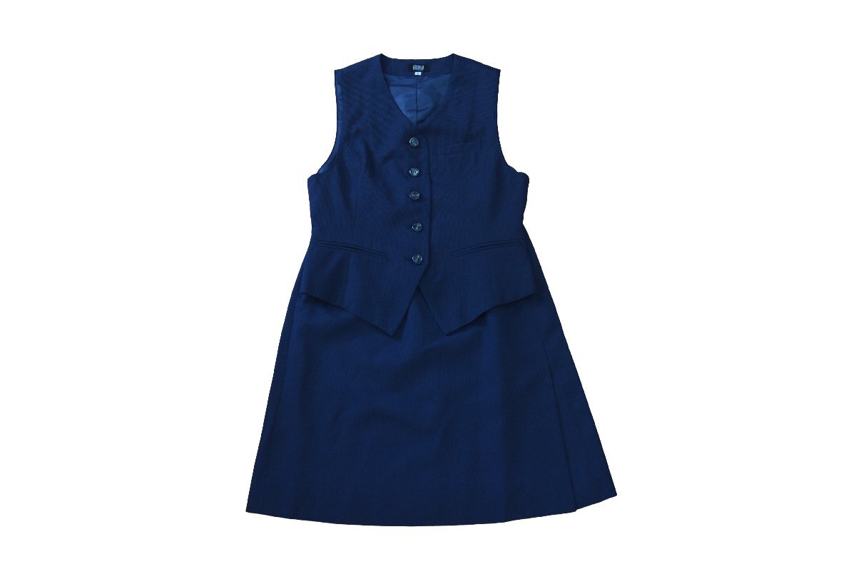 ☆事務服☆OL服☆ベストスーツ ネイビー 9号 送料無料 オールシーズン用 高品質 ホームクリーニング可 拍卖
