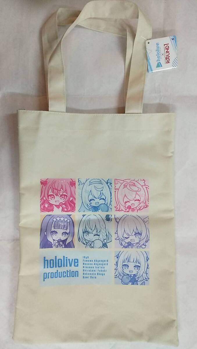 ホロライブ×ROUND1 トートバッグ(デフォルメver.)【hololiveラウンドワン白上フブキ 猫又おかゆIrysフワワ モココ一伊那尓栖 がうる・ぐら拍卖