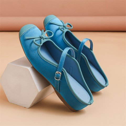 パンプス 半スリッパ 歩きやすい リボン かわいい シンプル カジュアル 【37】23.5cm ブルー拍卖