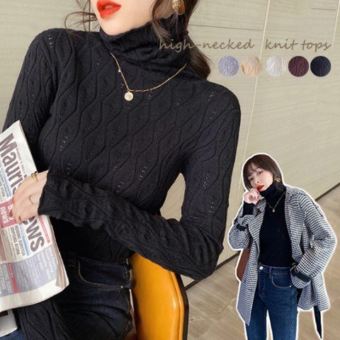 ニットトップス プルオーバー ハイネック ニットソー 長袖 シンプル オフィスカジュアル 春秋 フリー ホワイト拍卖