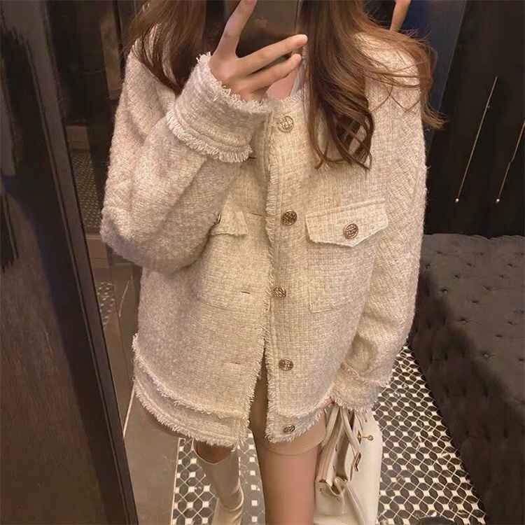 ショート丈 エレガント カーディガン ジャケット L ベージュ拍卖