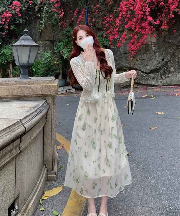 キャミワンピース きれいめ 花柄ワンピース リボン 大きいサイズあり 2XL グリーン拍卖