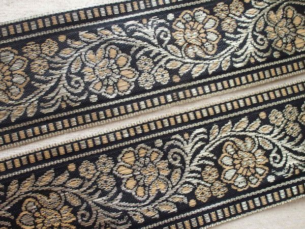 即決 ! 0.5mより インド刺繍テープ チロリアンテープ 黒 花☆ハンドメイド ブレード リボン拍卖