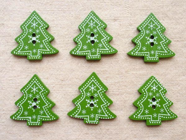 6個セット ツリー ウッドボタン 緑 ★ クリスマス 北欧拍卖
