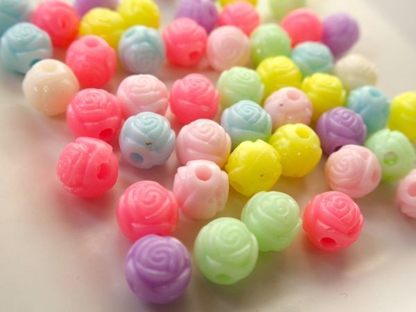 即決! 80個 ふわふわパステル バラビーズ ローズ 花 ☆アクリルビーズ パーツ拍卖