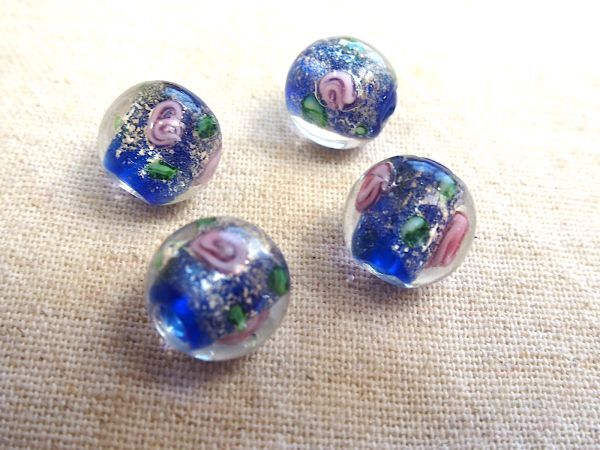 即決! ガラスビーズ 花模様 トンボ玉 ラウンド拍卖