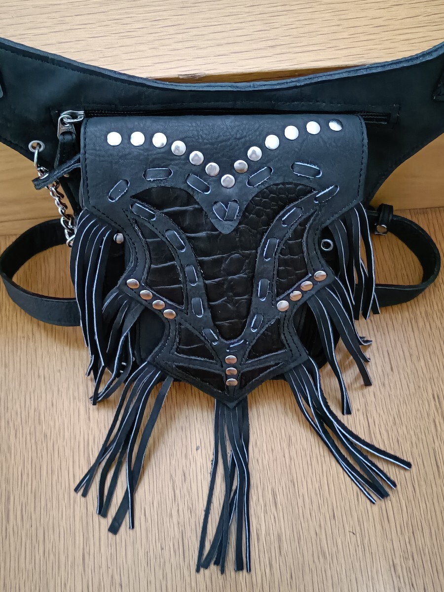 レッグバッグ ウェスト/ショルダーバッグ ボディバッグ 革 ウェストポーチ ウエスタン バイク HD レザー 3WAY LEG BAG キャンプ アウトドア拍卖