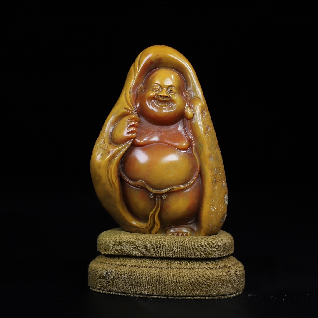 唐物 清 寿山石原石 彫刻 弥勒笑仏 印章 置物 天然石 手彫 篆刻 古印材 極細工 中国古玩 骨董品 古美味 D69拍卖