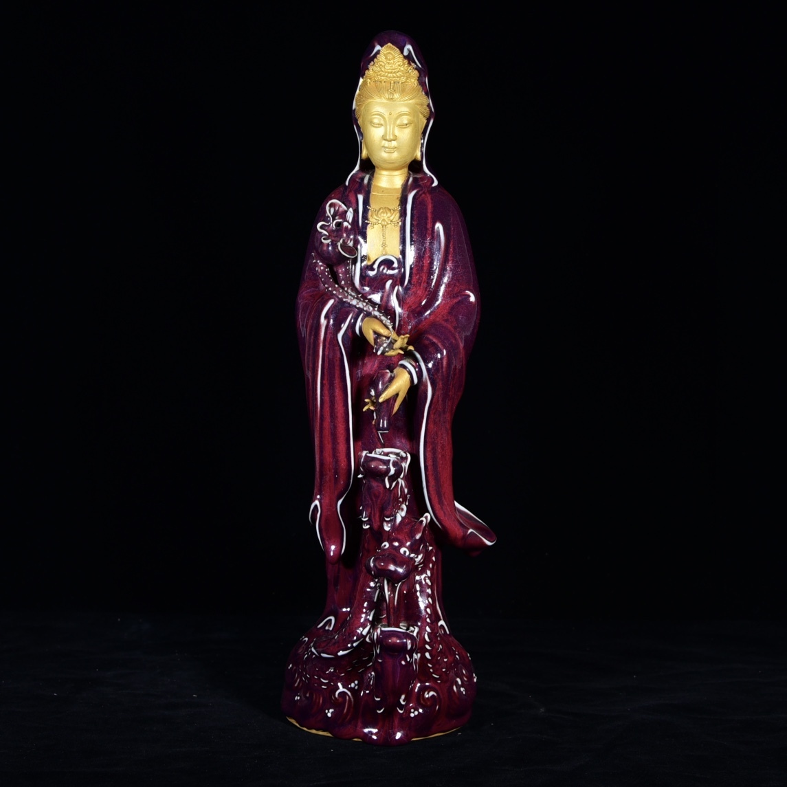 唐物 宋 鈞瓷 塗金站觀音 陶芸 古陶磁器 中国磁器 極細工 中国古玩 骨董品 古美味 D69拍卖