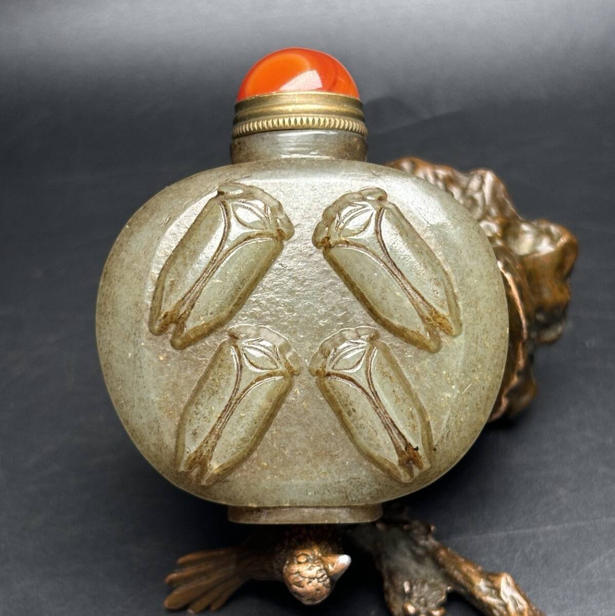 唐物 清 玉彫 和田玉 鼻煙壺 四方有鳴 鳴揚四海 彫刻精美 玉質温潤 包漿醇厚 極細工 中国古玩 骨董品 古美味 D69拍卖