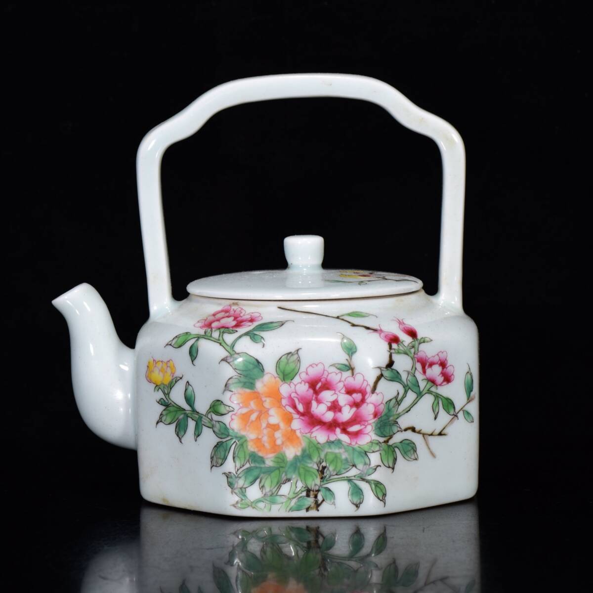 唐物 清 雍正年製 粉彩花鳥紋 提壺 陶芸 古陶磁器 中国磁器 極細工 中国古玩 骨董品 古美味 D69拍卖