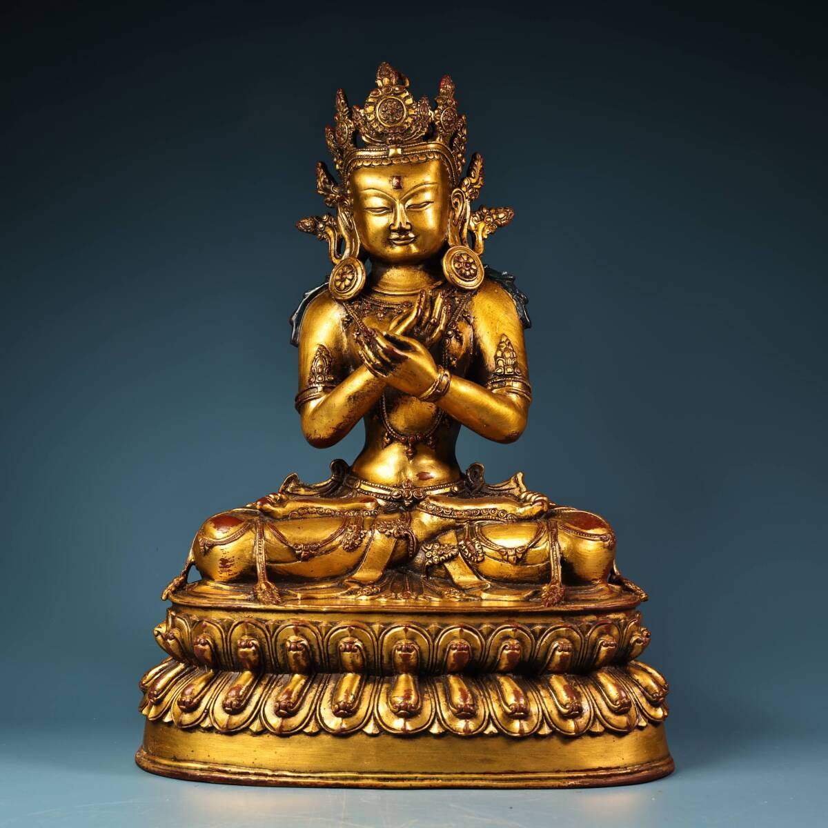 唐物 チベット純銅 紫銅 高レリーフ塗金 金剛総持 仏像 奉納されていた 供養品 銅製 銅器 極細工 古美術品 中国古玩 骨董品 古美味 D69拍卖