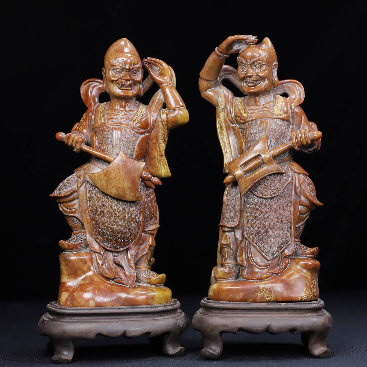 唐物 清 寿山石 千里眼と順風耳の置物 天然石 手彫 篆刻 極細工 中国古玩 骨董品 古美味 D69拍卖