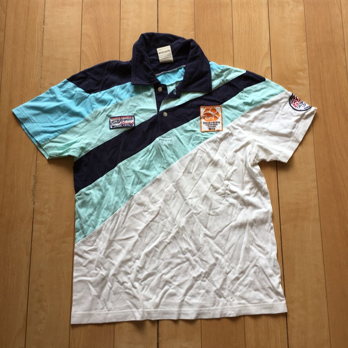 オーシャンパシフィック ポロシャツ 244-1-116 メンズ L ネイビー ホワイト ブルー拍卖