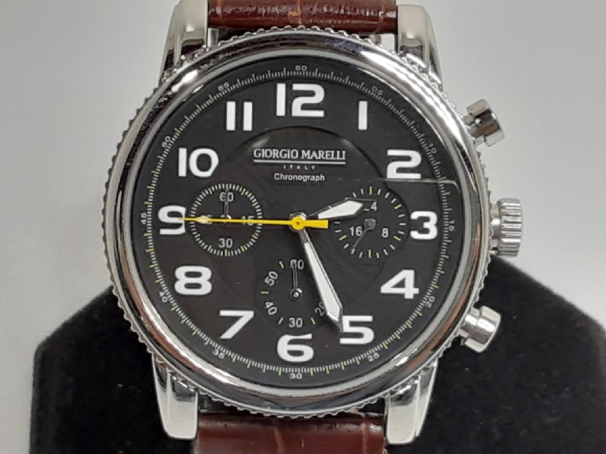 ジョルジョ マレリー GIORGIO MARELLI クロノグラフ メンズ 腕時計 黒 ブラック 茶 ブラウン SS レザー アナログ クォーツ【中古】 ht5339拍卖