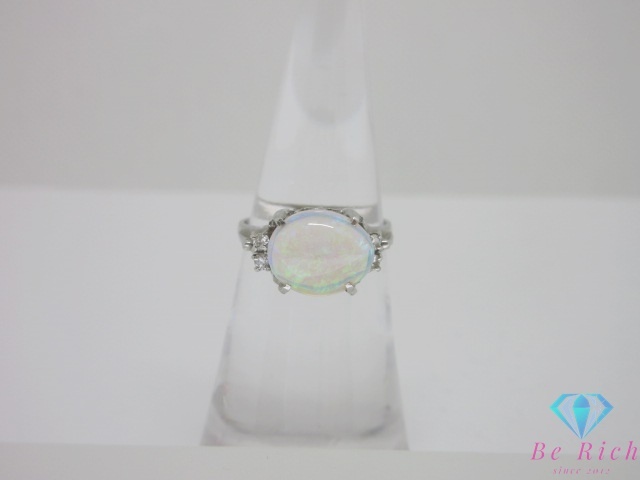 Pt900 プラチナ オパール 1.82ct ダイヤモンド 0.07ct 付 デザイン リング 指輪 9号 メレ 宝石 ジュエリー 【中古】【送料無料】 th13358拍卖