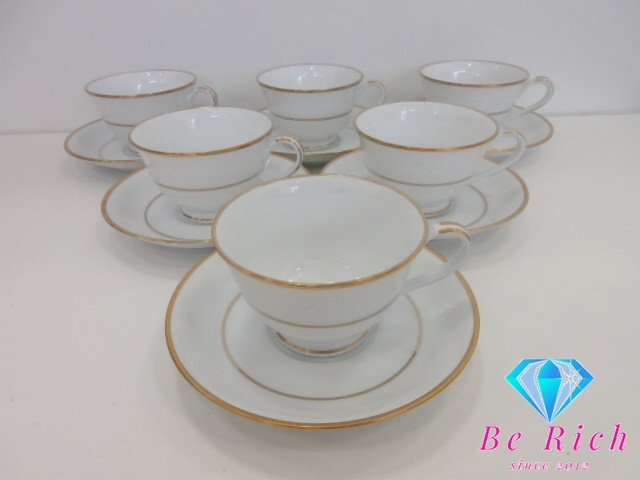ノリタケ NORITAKE ティー カップ & ソーサー 6客 セット 白 ゴールド 陶器 コップ 皿 紅茶 食器 テーブル ウェア 製陶 【中古】 bh2813拍卖