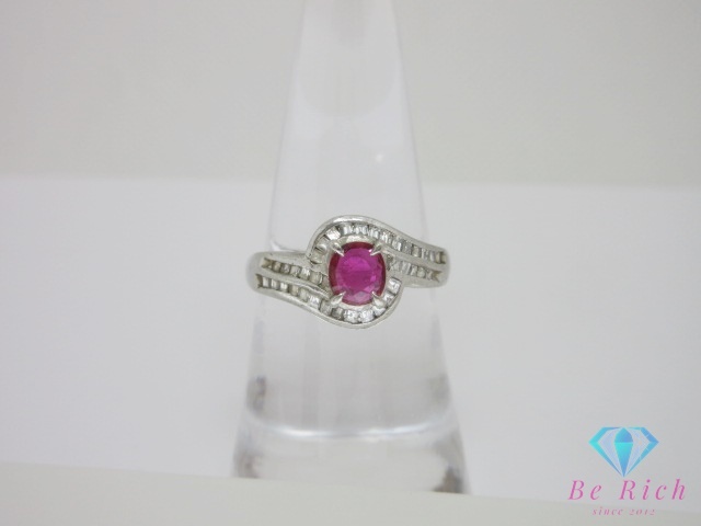 Pt900 プラチナ ルビー 0.40ct ダイヤモンド 0.37ct 付 デザイン リング 指輪 15号 メレ 宝石 ジュエリー 【中古】【送料無料】 th13461拍卖