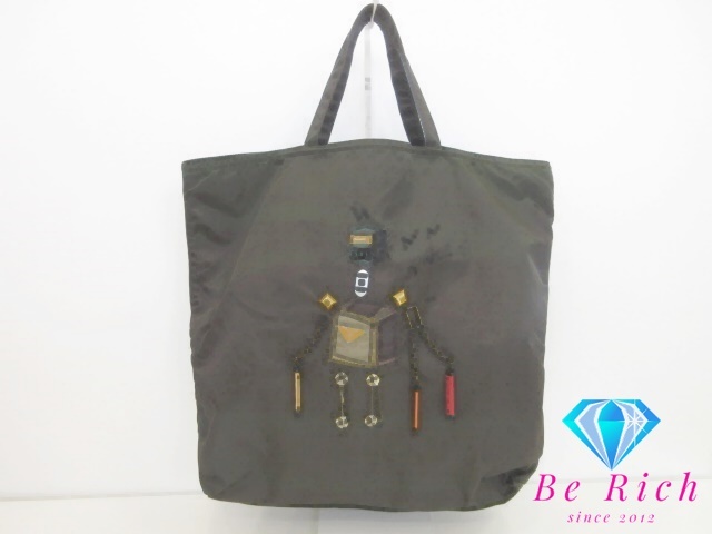 プラダ PRADA トートバッグ ポコノ ロボット ブラック 黒 ナイロン ロゴ ハンドバッグ ショルダーバッグ 鞄 レディース【中古】 bk10120拍卖