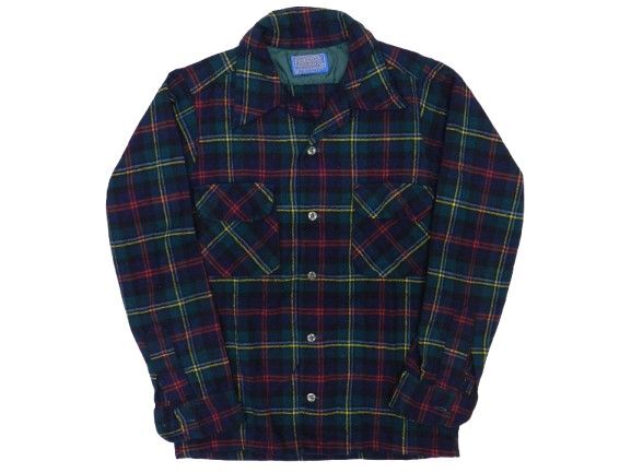 70S ペンドルトン ウールボードシャツ サイズM グリーン 長袖チェックシャツ PENDLETON USA製 中古品拍卖