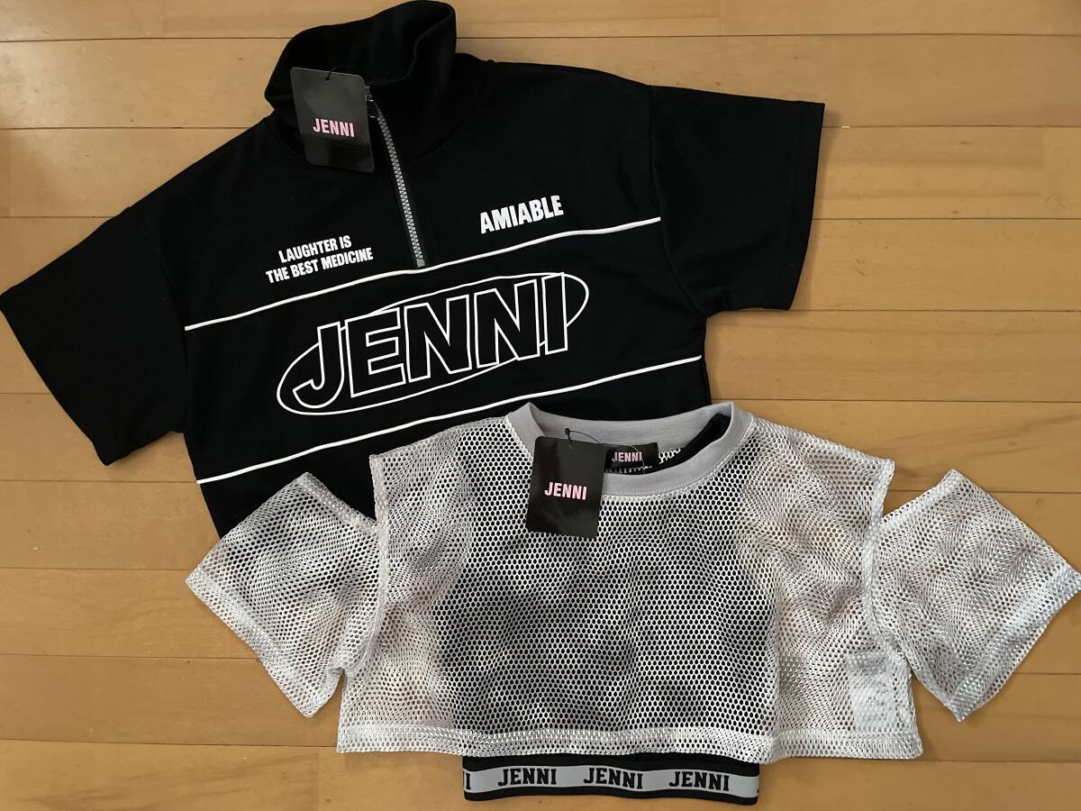 新品未使用 送料込み 140 2枚 JENNI ジェニィ 半袖Tシャツ スタイリッシュ メッシュ タイダイ ブラック 黒 グレー 即決拍卖