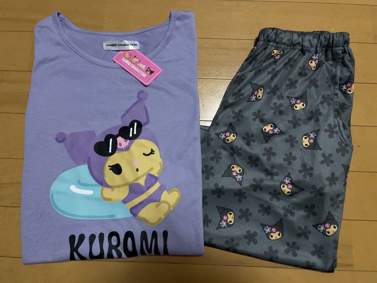 新品未使用 送料込み M 日焼け クロミ 半袖ルームウェア パジャマ 上下 セットアップ ライトパープル/グレー サンリオキャラクターズ 即決拍卖