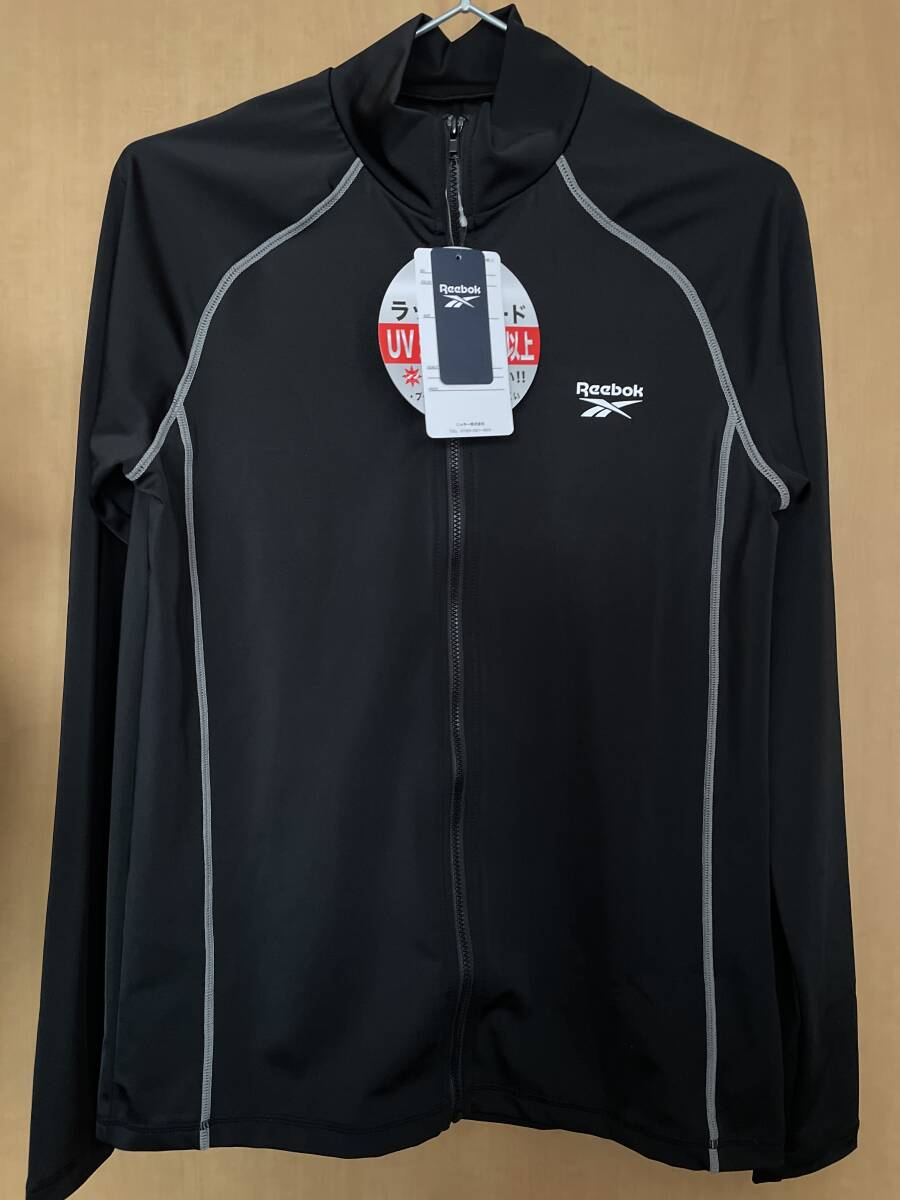新品未使用 M メンズ Reebok リーボック UVカット 長袖ラッシュガード ジップアップ ゆったりシルエット ブラック 黒 日焼け対策に拍卖