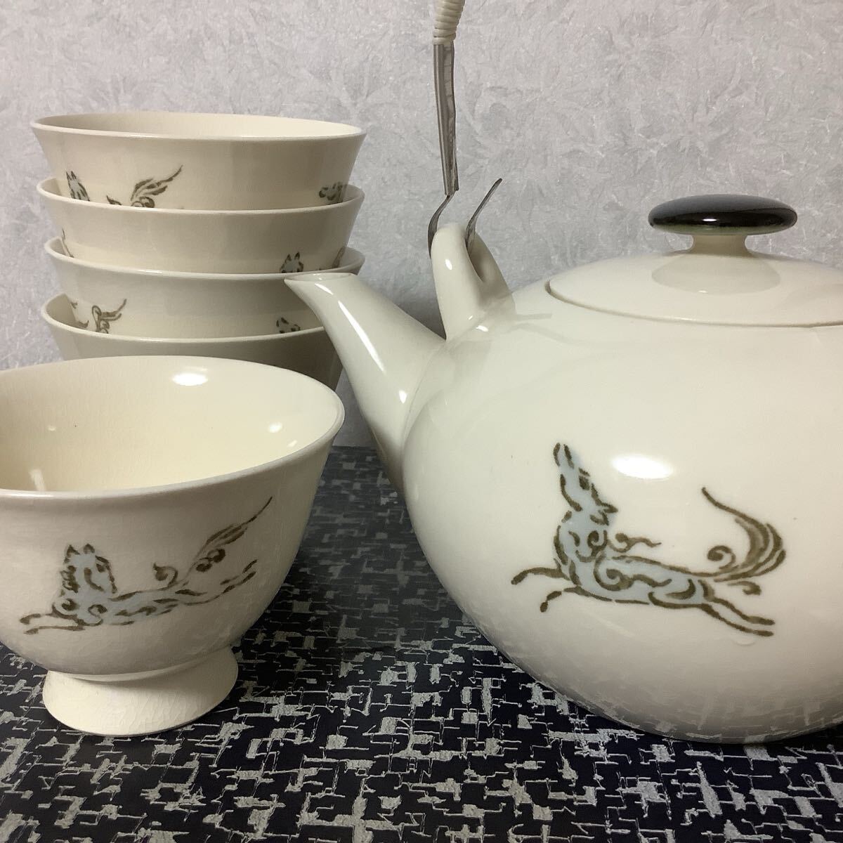 昭和レトロ 美濃焼 知山窯 急須 湯呑み お茶セット ヴィンテージ アンティーク拍卖