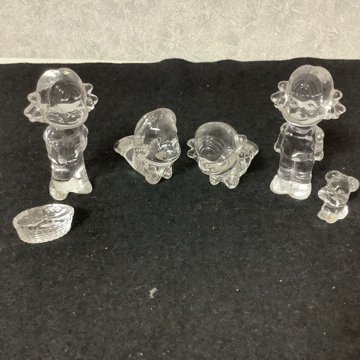 不二家 クリスタル ガラス ペコちゃんとポコちゃん ドッグ バスケット 6点拍卖