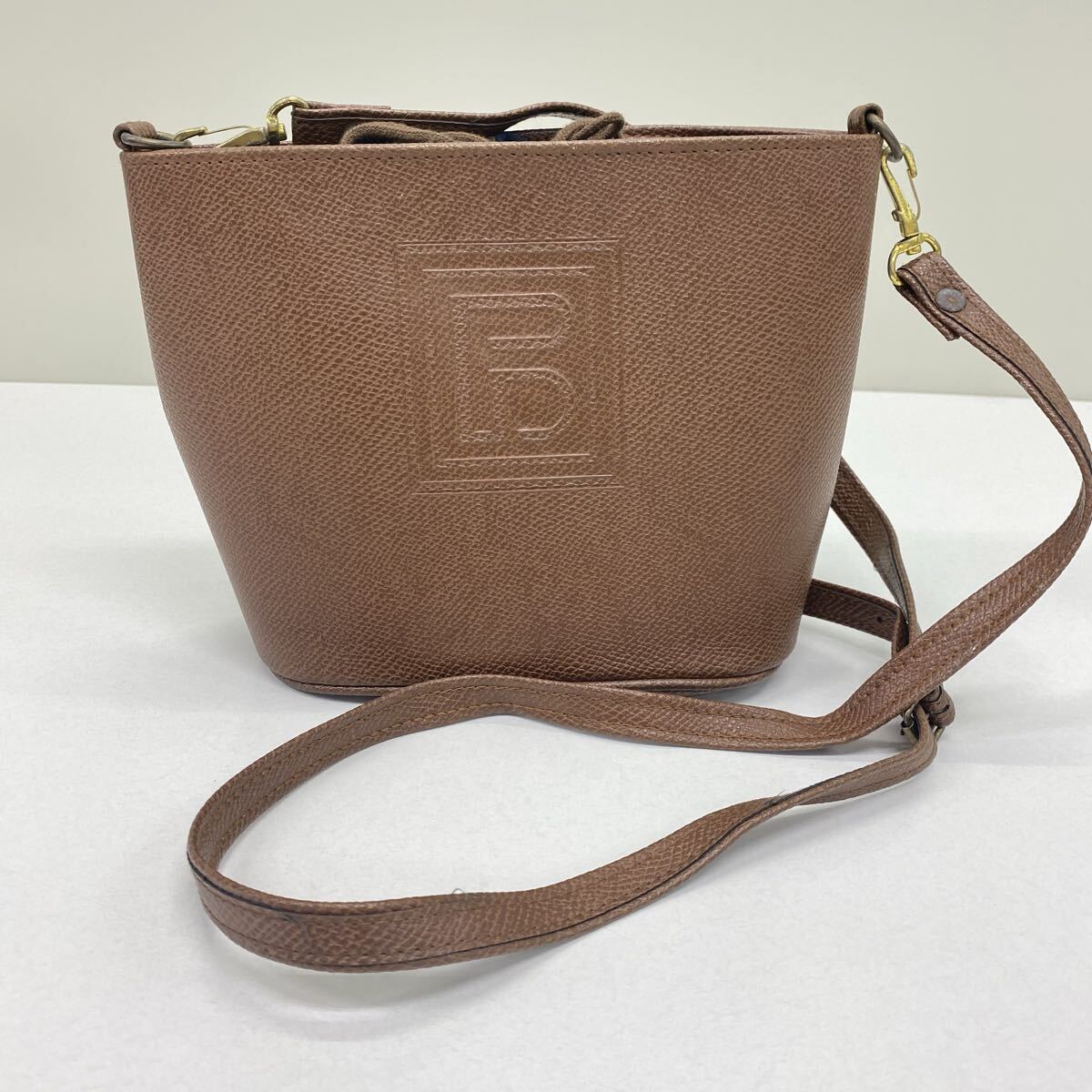 992 ショルダーバッグ ポシェット 巾着口 ブラウン 茶色 bag 鞄 劣化あり 横幅 20cm 高さ 17cm拍卖