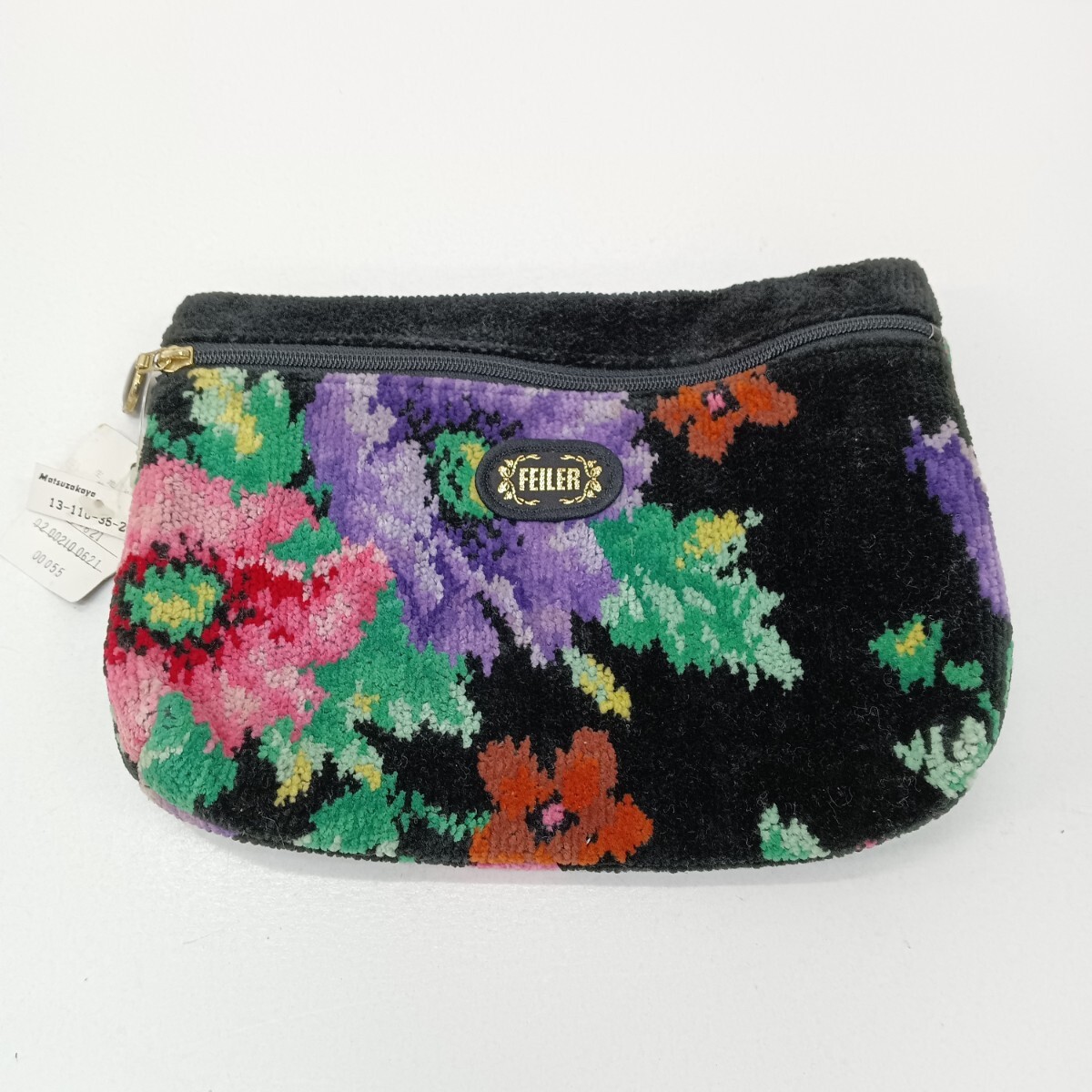 21 FEILER フェイラー ポーチ 花柄 黒 約20.5×15.5cm 雑貨 ファッション小物 現状品拍卖