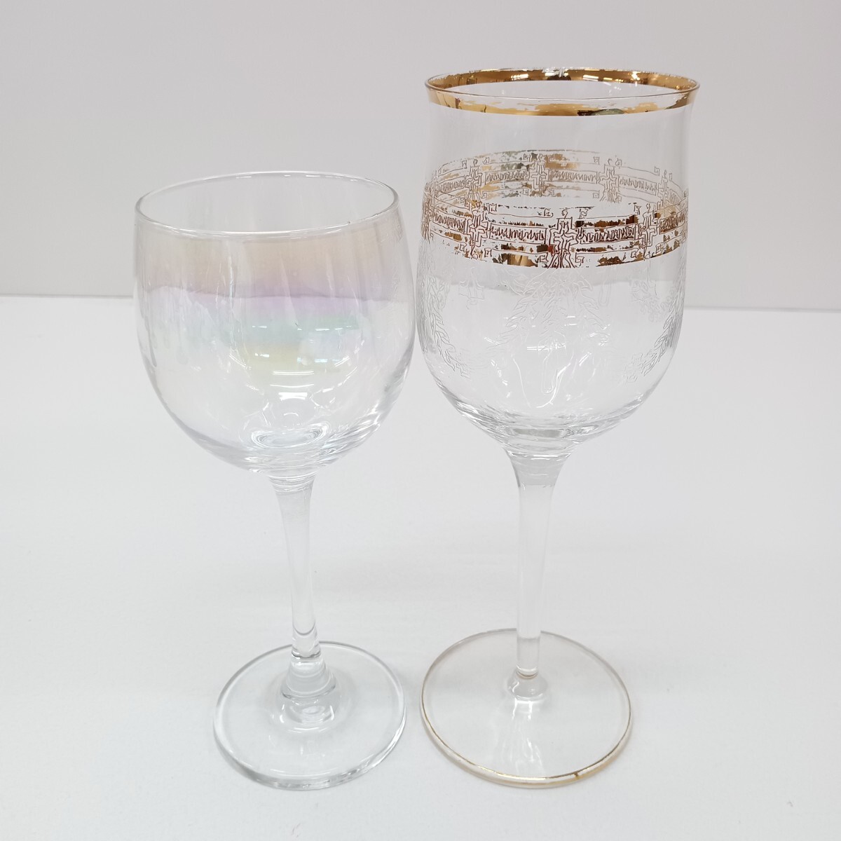 559 Interglass Italy 金彩 彫刻 ワイングラス 2点セット まとめて ガラス製 食器 酒器 高さ約17-19.5cm 現状品拍卖