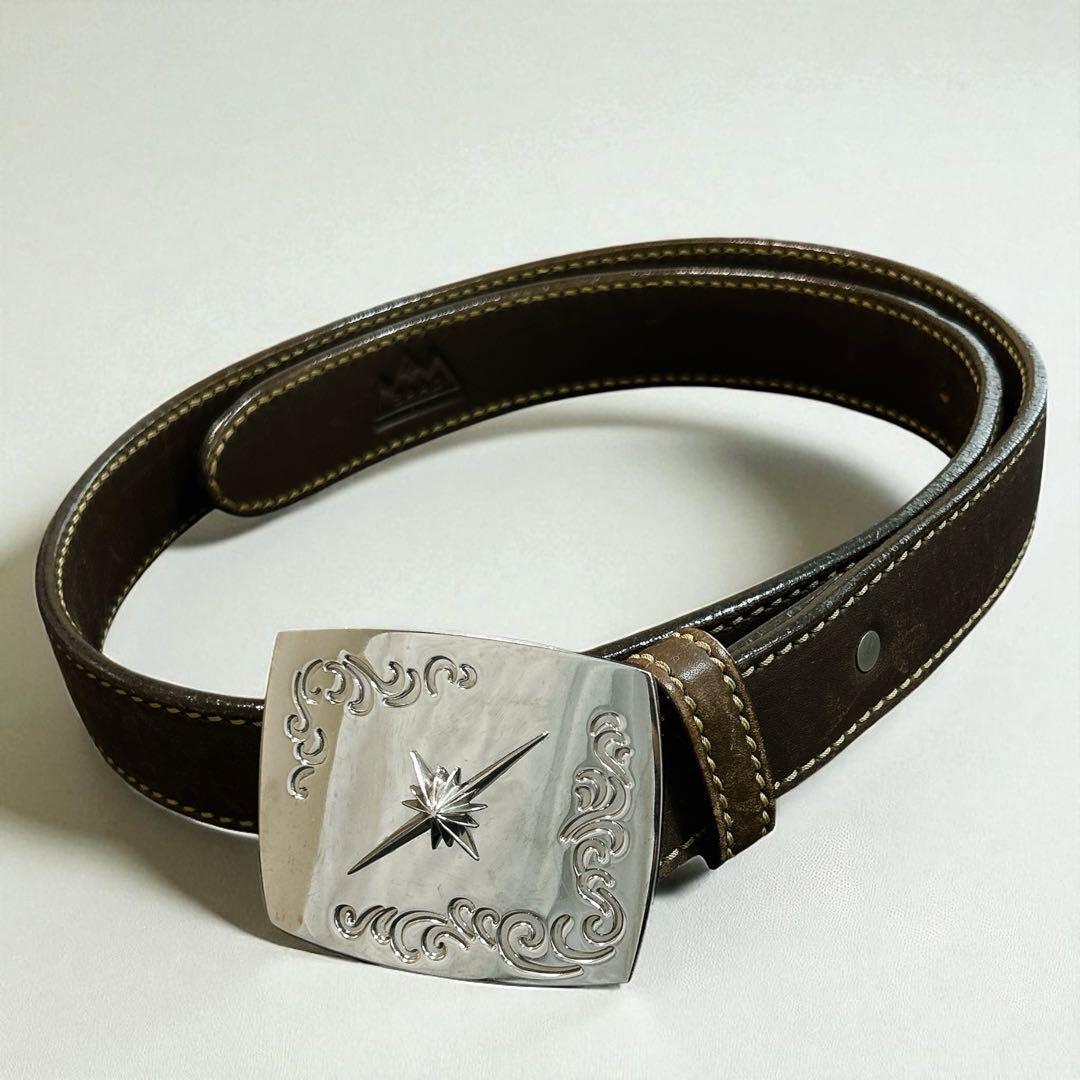 SAAD サード レザーベルト シルバー バックル スター 唐草 本革 メンズ拍卖