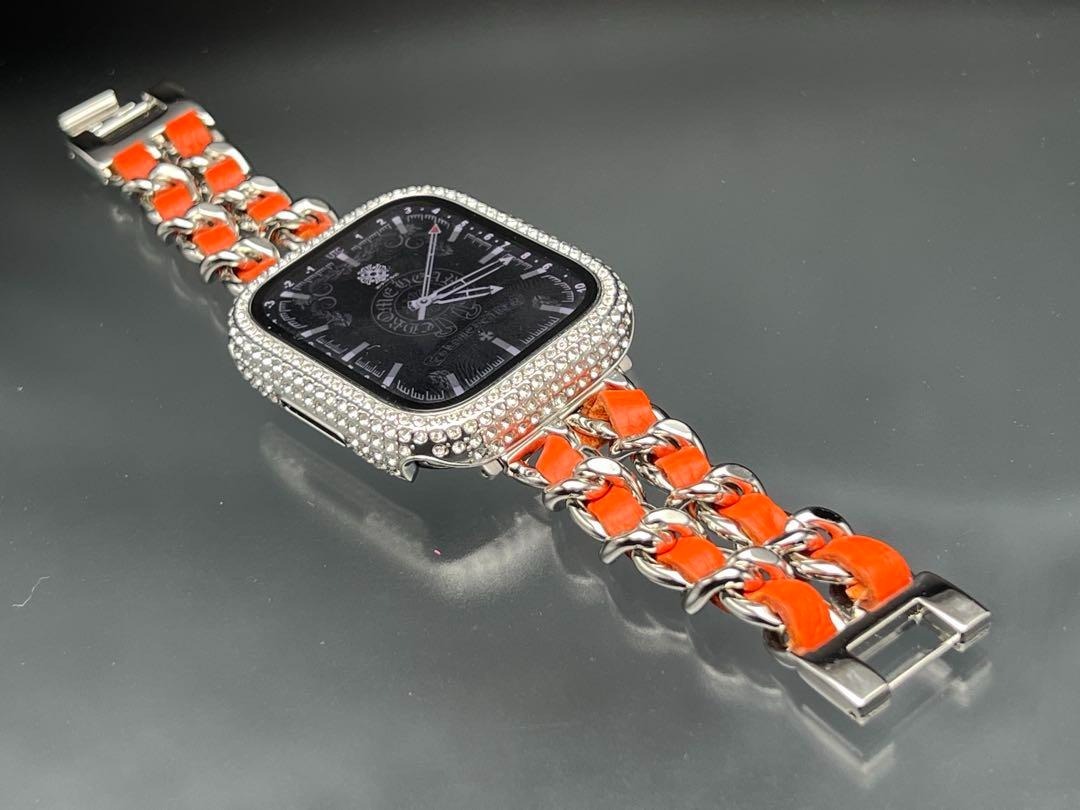 アップルウォッチ cz ケース x 本革チェーン レザー ベルト 49mm 46mm 42mm 45mm 44mm 41mm 40mm ウルトラ シリーズ10拍卖