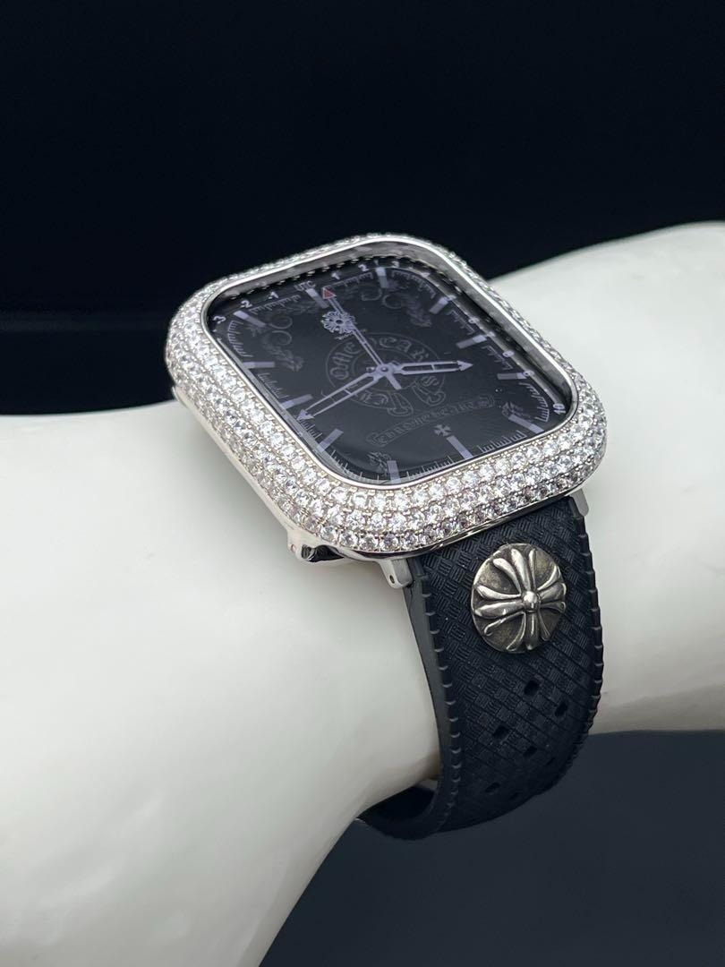 アップルウォッチ czダイヤモンドベゼル クロスチャームラバーベルト 49mm 45mm 44mm 41mm 40mm拍卖