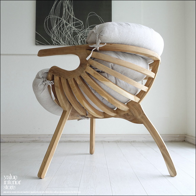 チーク無垢材 シングルソファKlite 一人掛け 両肘掛けチェア ラウンジチェア 椅子 イス 「 ファブリックx 無垢材 」拍卖