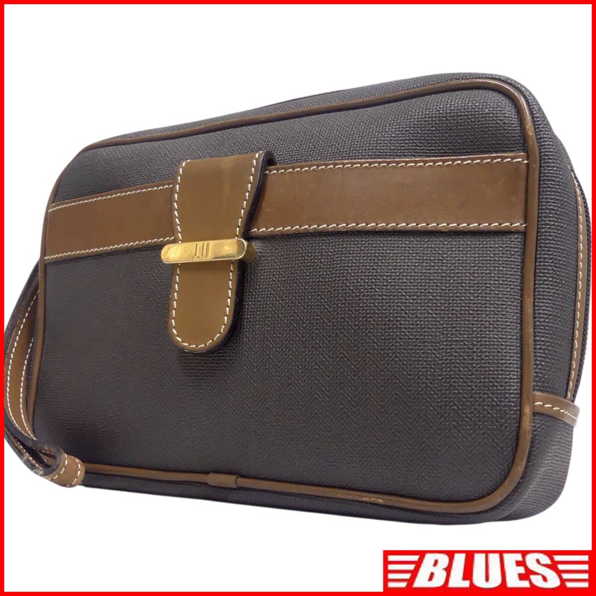 即決★dunhill★ セカンドバッグ ダンヒル イタリア製 メンズ 茶 レザーコンビ 本革 ビジネスバッグ 本皮 クラッチバッグ 通勤 カバン 出張拍卖