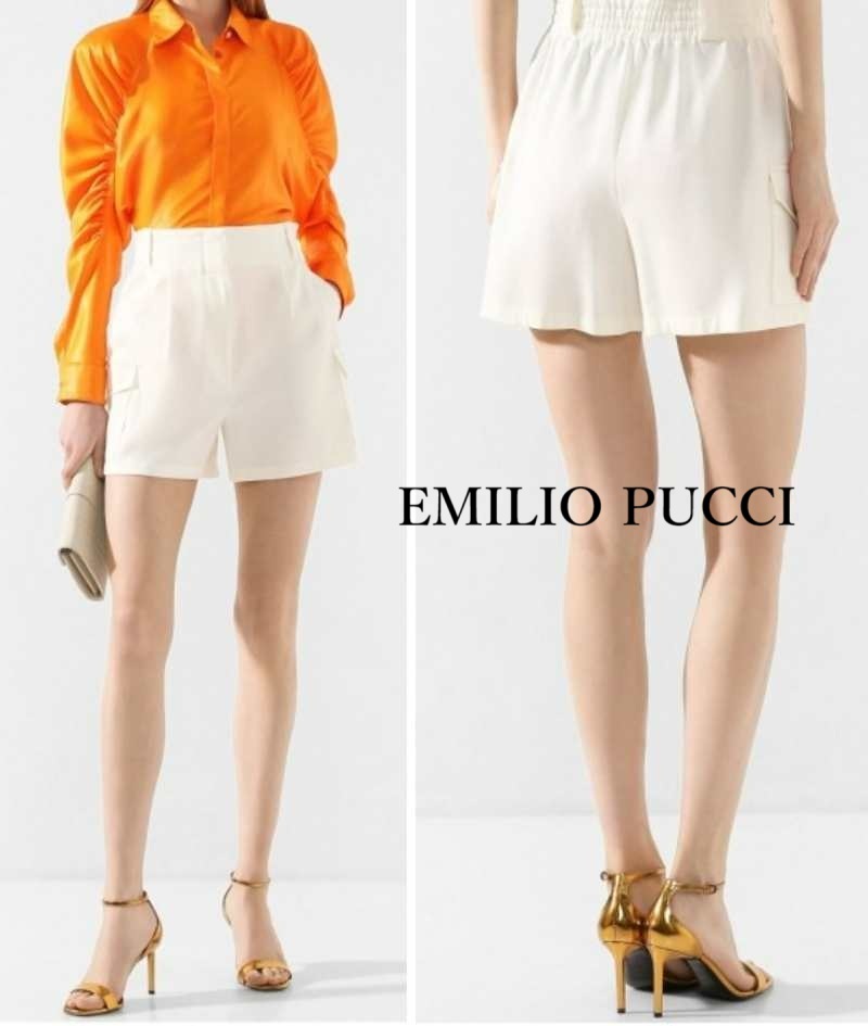 【EMILIO PUCCI|エミリオ・プッチ】コットンショートパンツ カーゴショートパンツ 白 ホワイト 36 S イタリア製拍卖