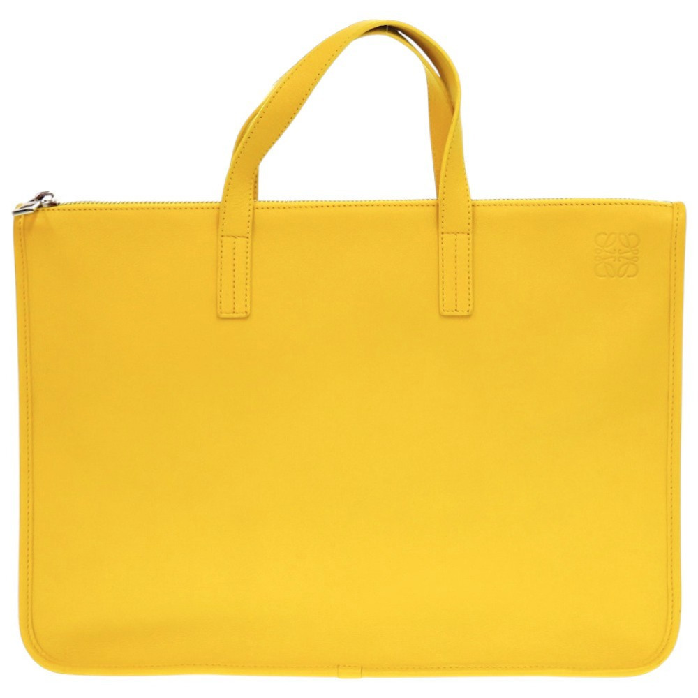 美品 ロエベ アナグラム A4 レザー イエロー 黄 ビジネスバッグ 1903 LOEWE拍卖
