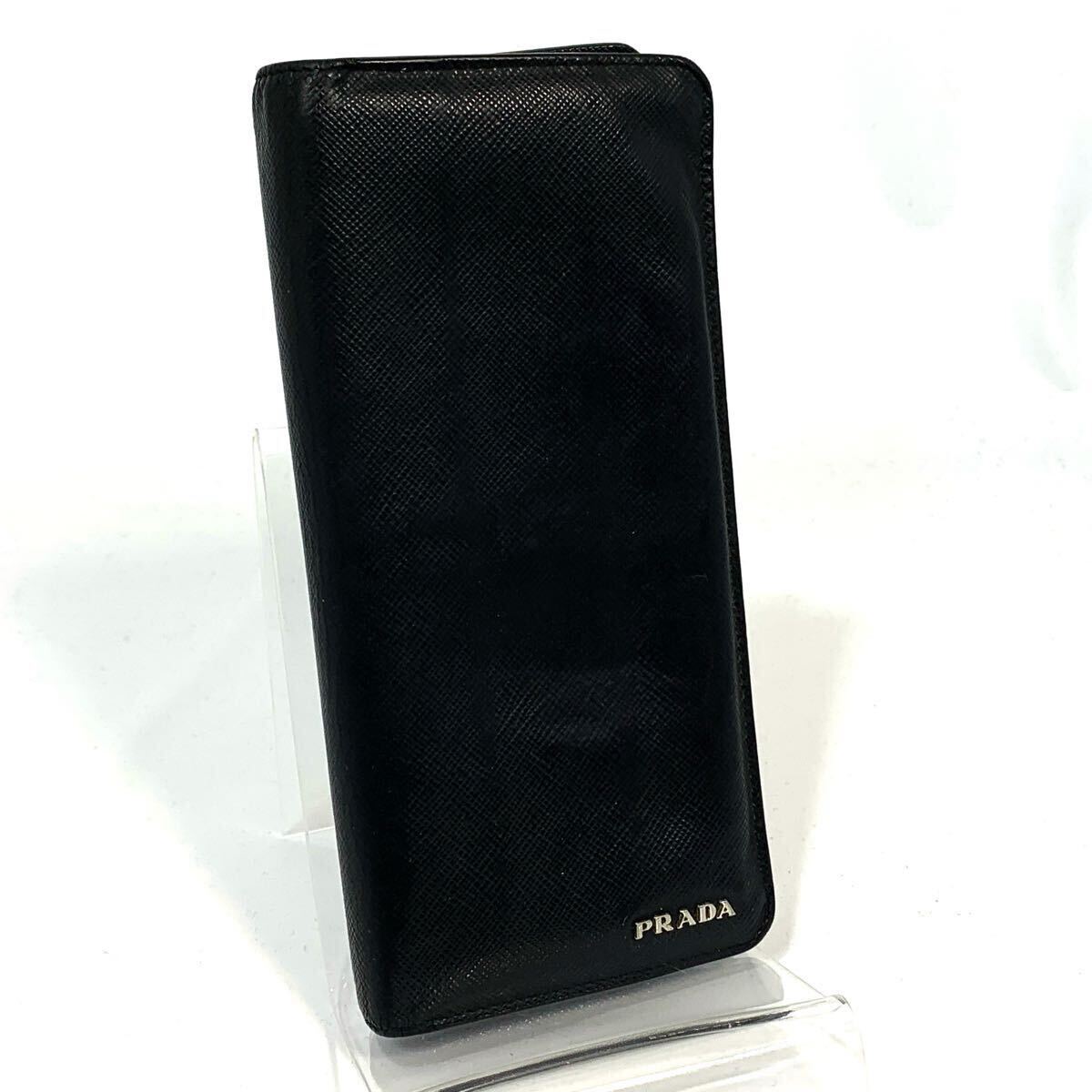 【美品】プラダ/レザー/PRADAロゴ/2つ折り財布/メンズ/ブラック拍卖