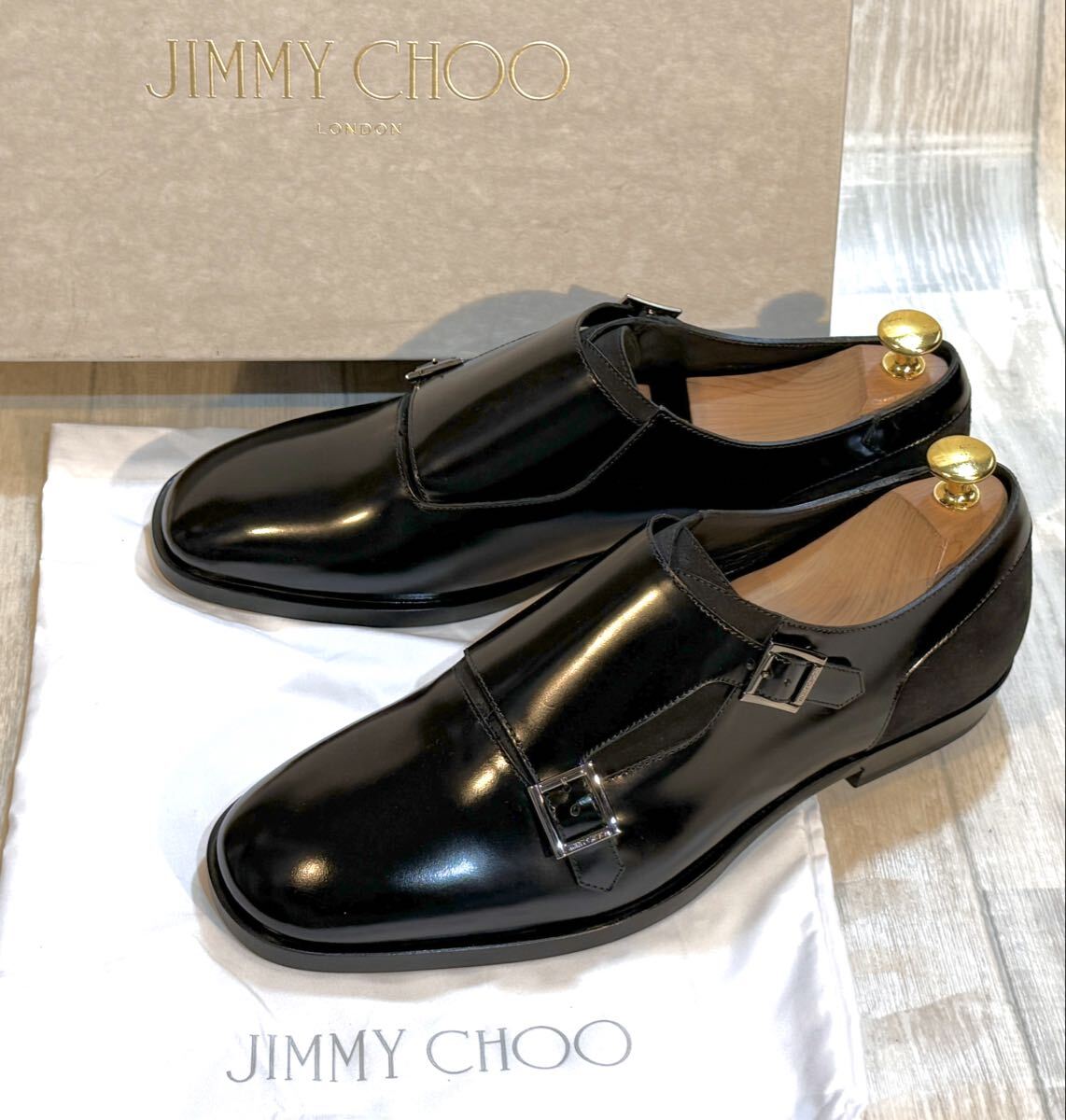 【未使用】JIMMY CHOO ジミーチュウ◆27cm 42◆ダブルモンクストラップ プレーントゥ 革靴 本革 ビジネスシューズ ドレスシューズ ITALY製拍卖