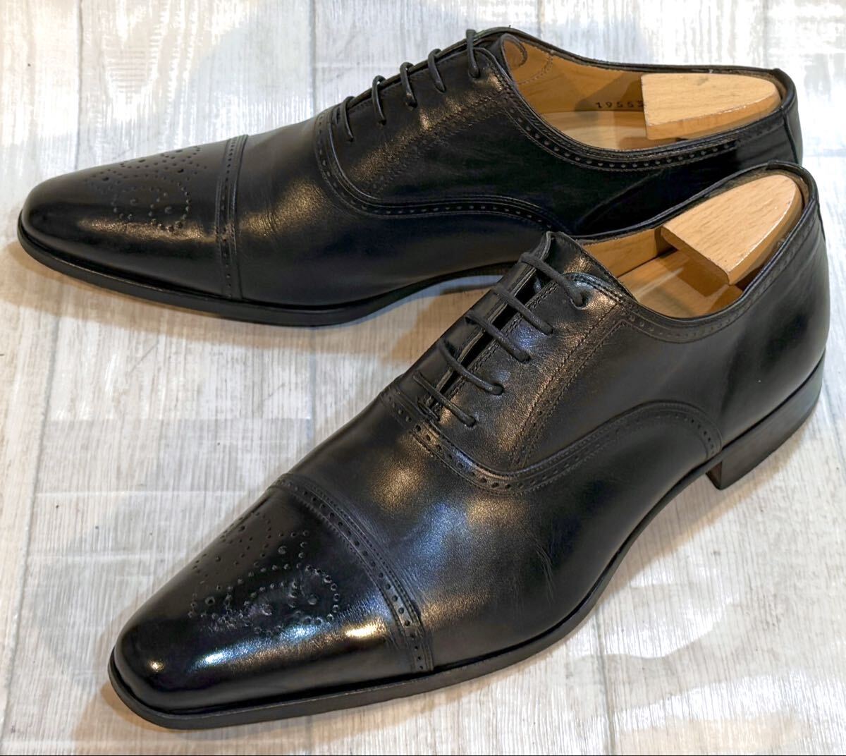 INTERESSA インテレッサ◆26.5cm 8◆ストレートチップ セミブローグ 革靴 ビジネスシューズ ドレスシューズ 本革 紐靴 メンズ SPAIN製 黒拍卖