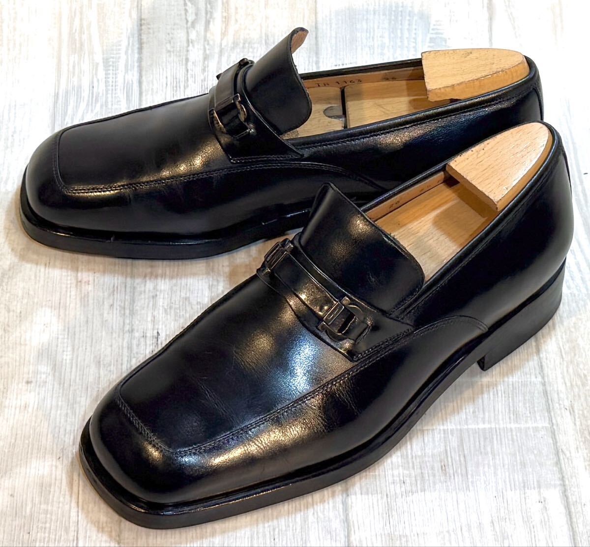 Salvatore Ferragamo フェラガモ◆24.5cm 6.5 3E◆ガンチーニ モカシン 革靴 本革 レザー 靴 ビジネスシューズ ドレスシューズ ITALY製 黒拍卖