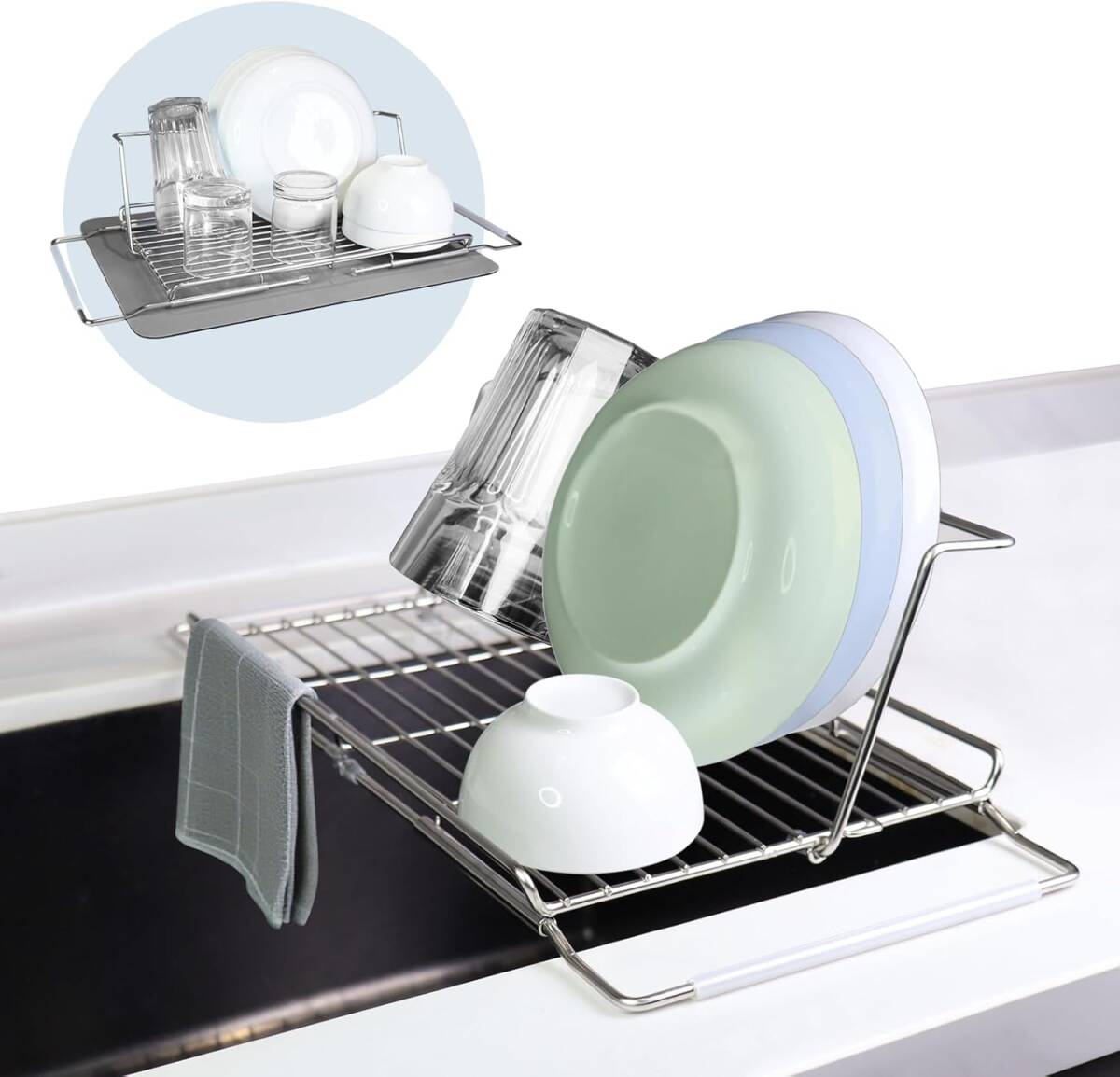 ママ倉 水切りラック 2way 伸縮 水切りかご 食洗機対応 (44.6~55.4cm調整可能) 水筒 水切り 折りたたみ可能 滑り止めシリコン付き 拍卖