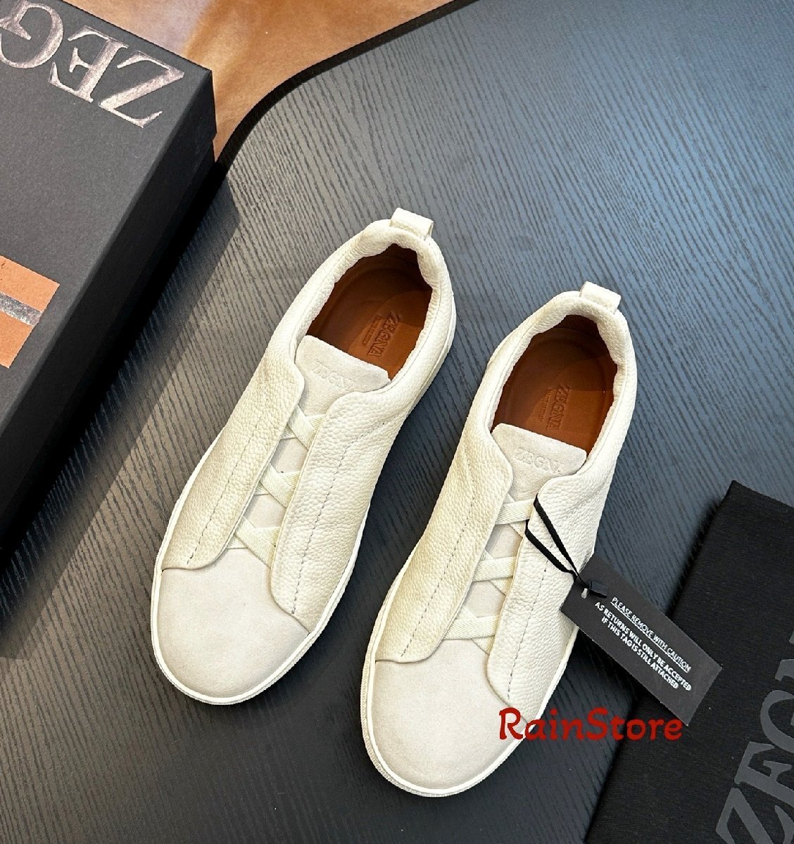 Ermenegildo Zegna エルメネジルド ゼニア メンズスニーカー EU40 ホワイト Triple Stitch ウォーキングシューズ ローカット 本革 スエード拍卖