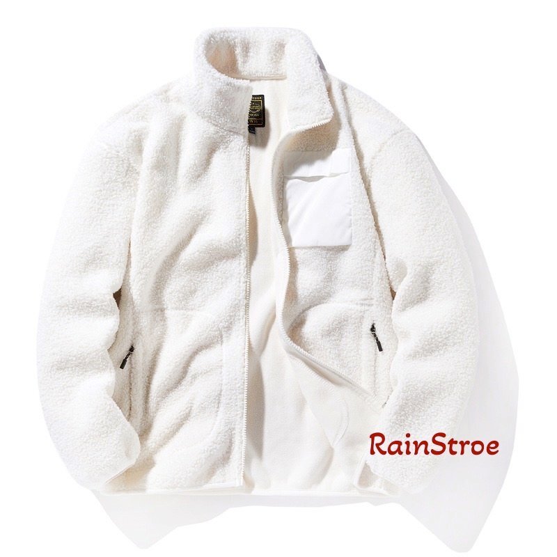 メンズボアジャケット 暖かい フリース 保温 アウター ブルゾン ホワイト Lサイズ ライトアウター ジップジャケット マウンテンパーカー拍卖
