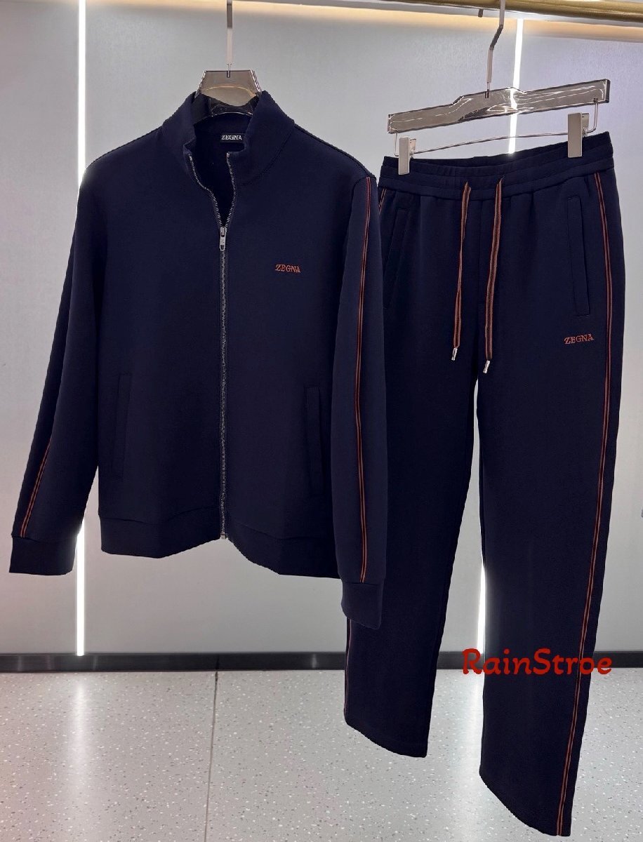 Ermenegildo Zegnaエルメネジルド ゼニア メンズセットアップ スウェットウェア 上下2点セット ネイビー 56 ジップアップ ブルゾン パンツ拍卖