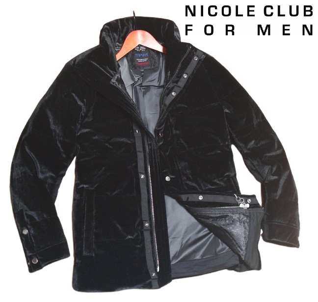 新品!! ニコルクラブフォーメン ベロア スタンドネック ダウンジャケット ブラック 50 (LL) ☆ NICOLE CLUB FOR MEN ブルゾン 定価3.9万 XL拍卖
