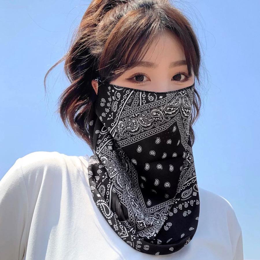 新品 フェイスカバー 日焼け対策 柄 耳掛け 黒 スカーフ アウトドア ブラック 男女兼用拍卖