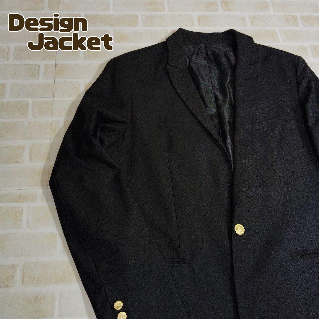 テーラードジャケット 黒 金ボタン スーツ ブレザー レーヨン拍卖